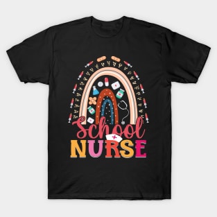 Cute Rainbow Leopard Print School Nurse 100th day of school T-Shirt